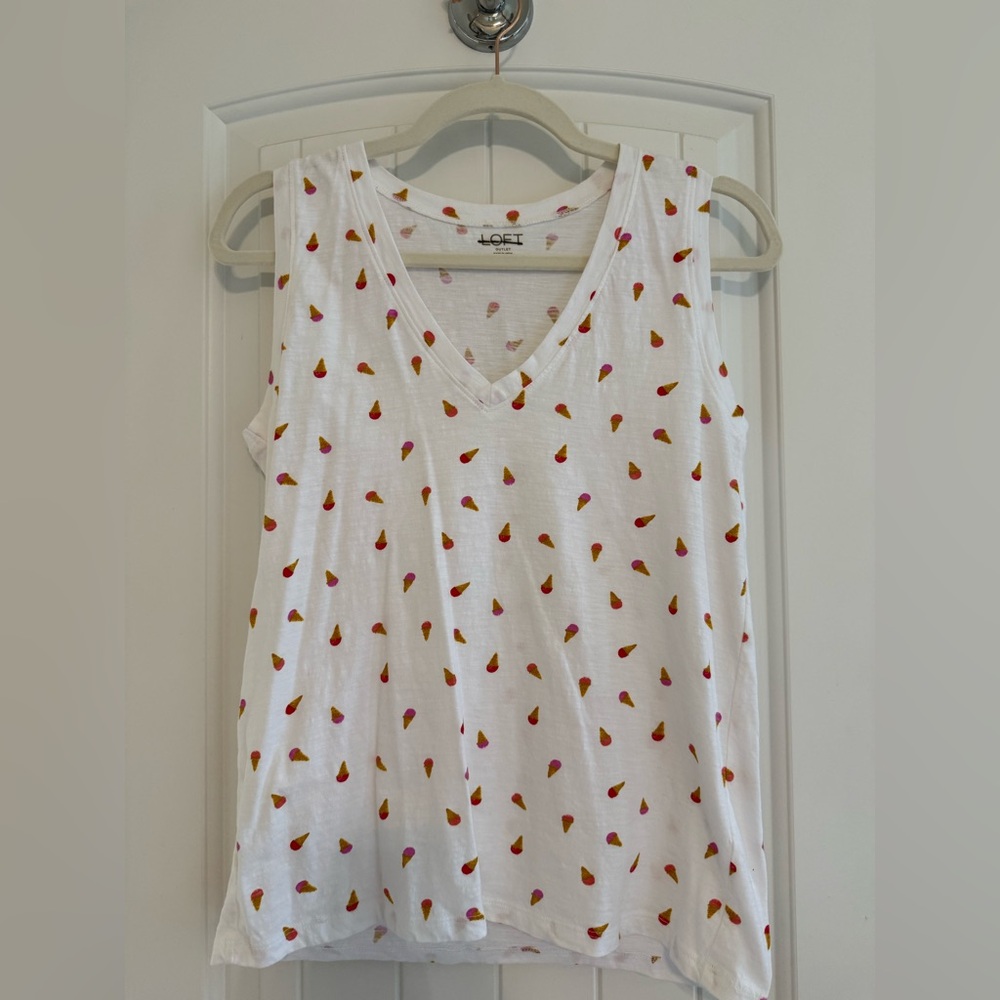 LOFT V-Neck Sleeveless Ice Cream Print Top